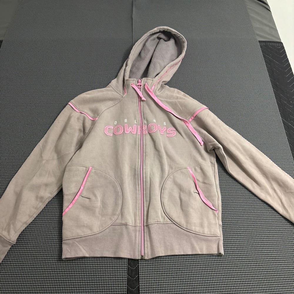 Reebok Dallas Cowboys Womens Full Zip Hoodie Gray Pink Embroidered Size M